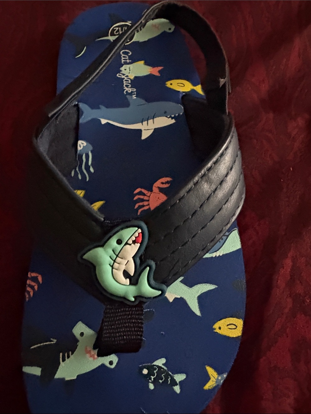 Cat & Jack Navy Blue Shark Print Flip Flops for Kids